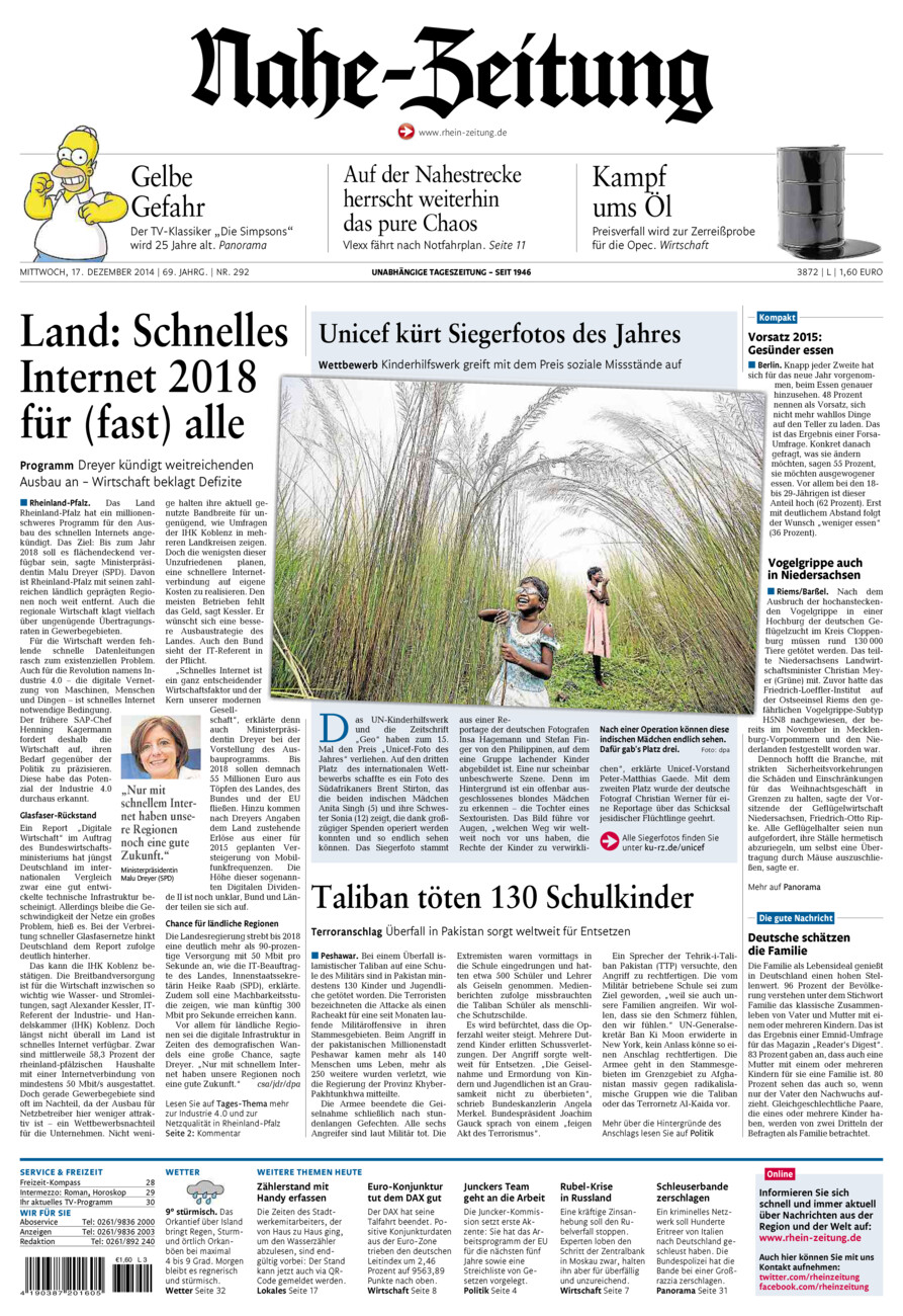 Nahe-Zeitung vom Mittwoch, 17.12.2014