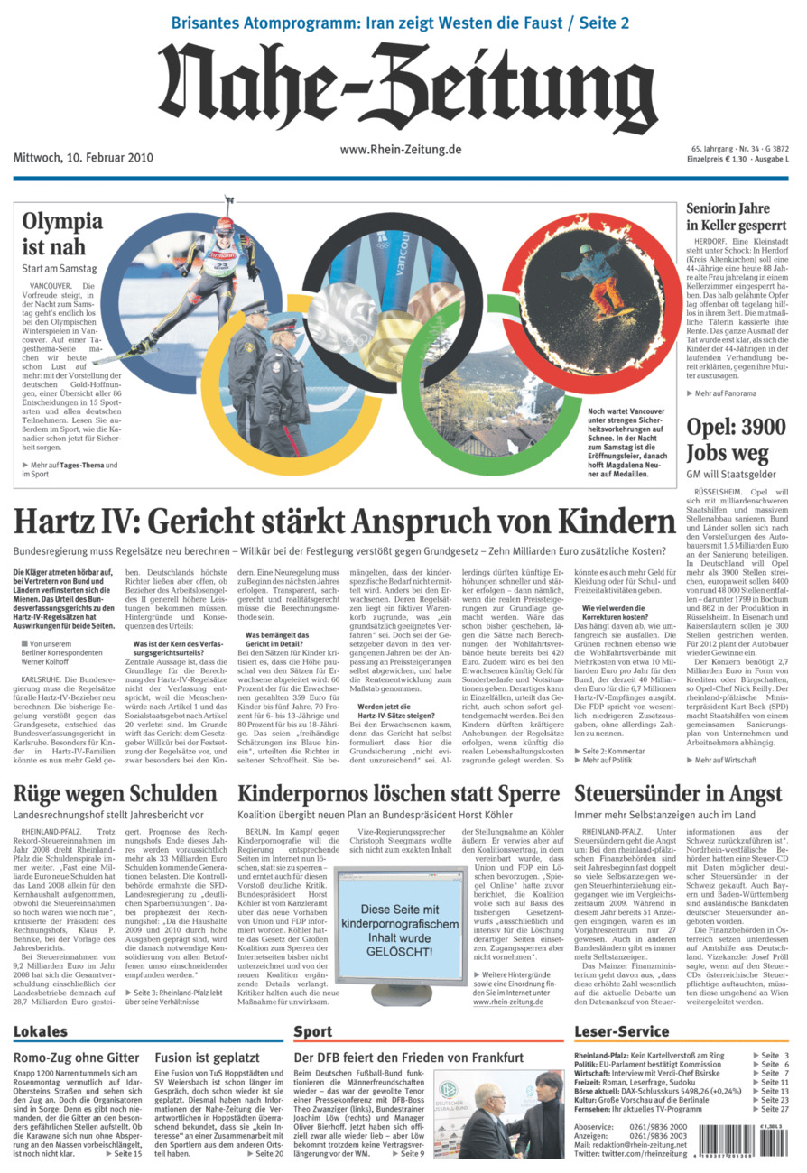 Nahe-Zeitung vom Mittwoch, 10.02.2010