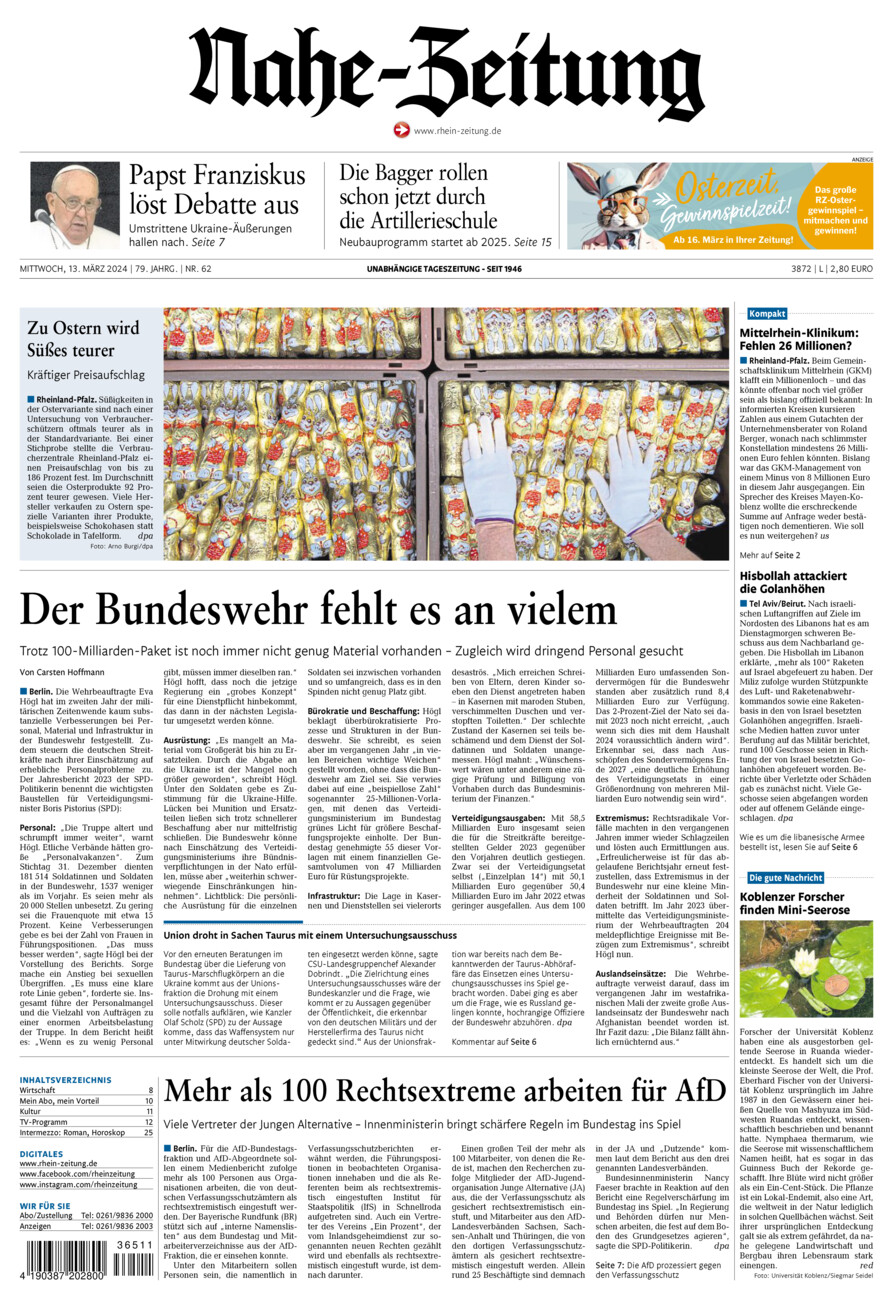 Nahe-Zeitung vom Mittwoch, 13.03.2024
