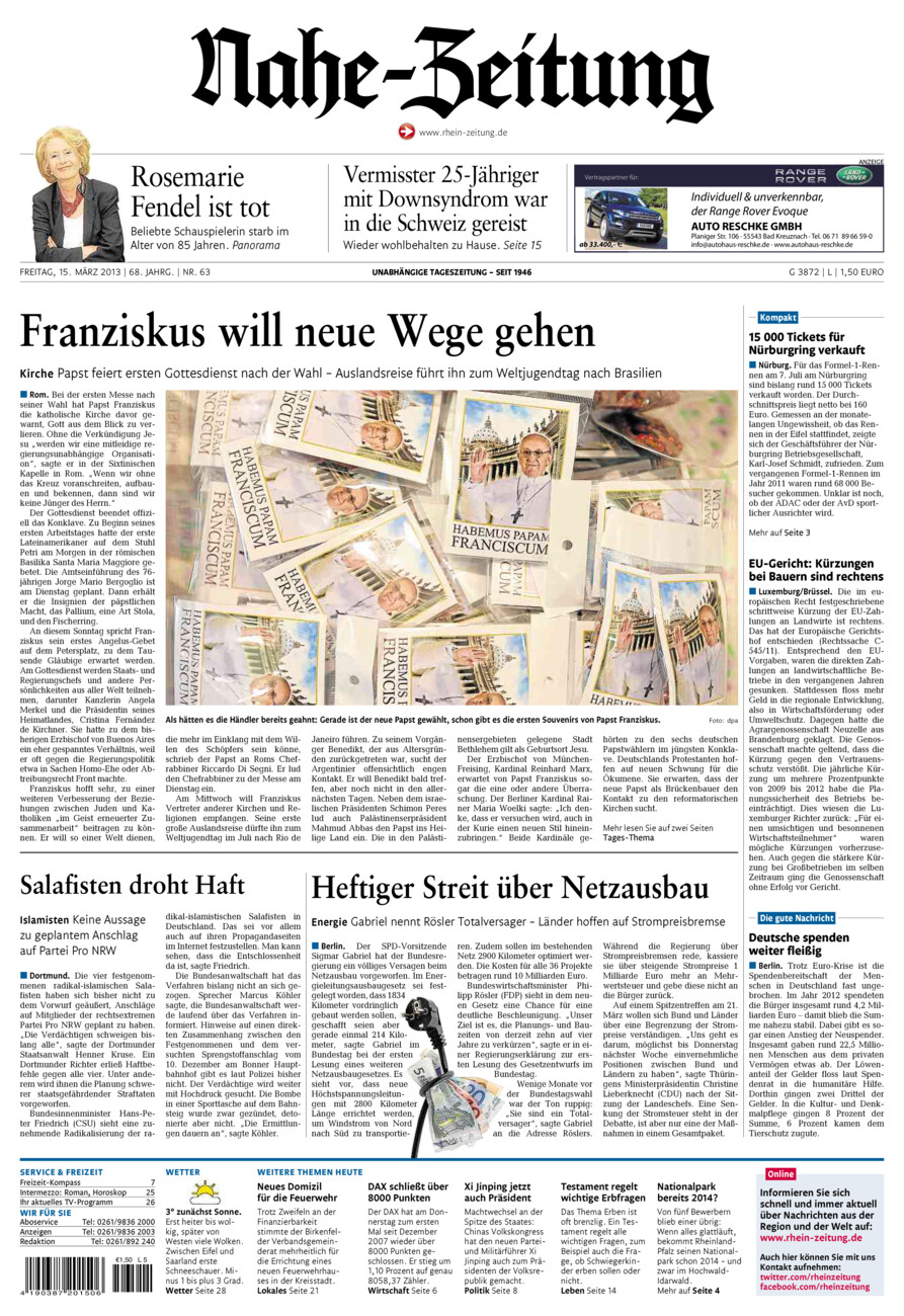 Nahe-Zeitung vom Freitag, 15.03.2013