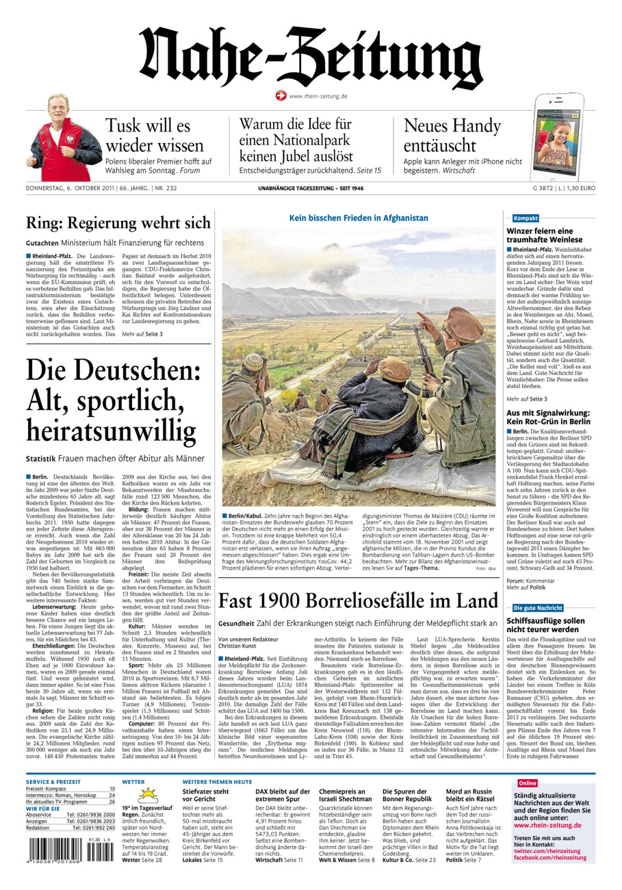 Nahe-Zeitung vom Donnerstag, 06.10.2011