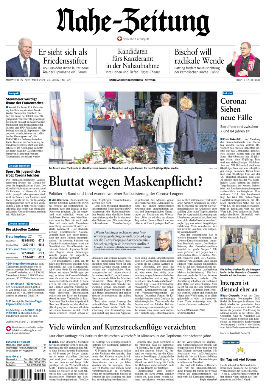 Nahe-Zeitung vom Mittwoch, 22.09.2021