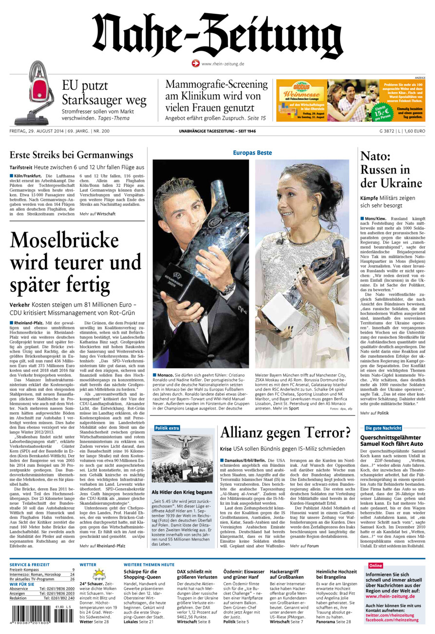 Nahe-Zeitung vom Freitag, 29.08.2014