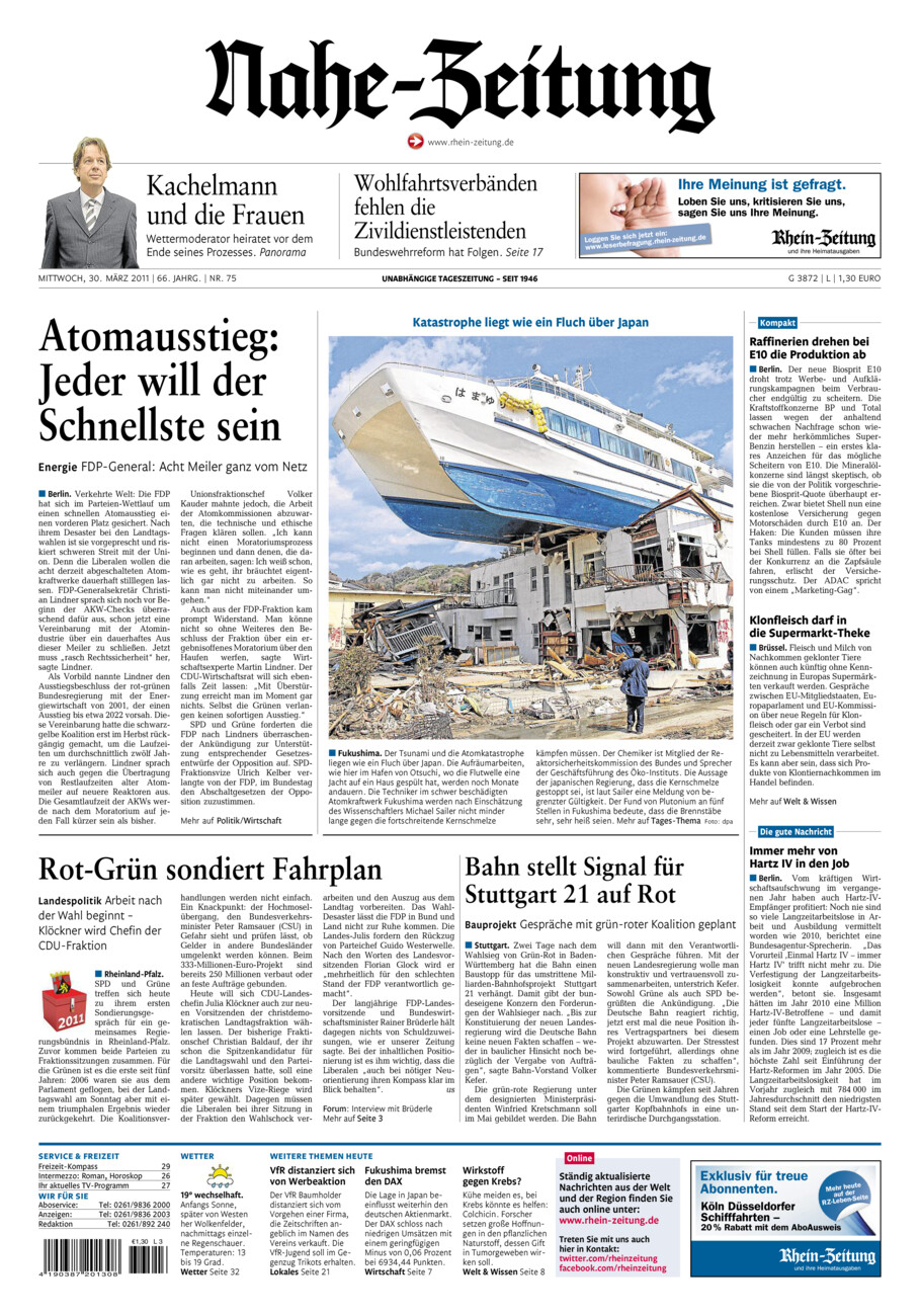 Nahe-Zeitung vom Mittwoch, 30.03.2011