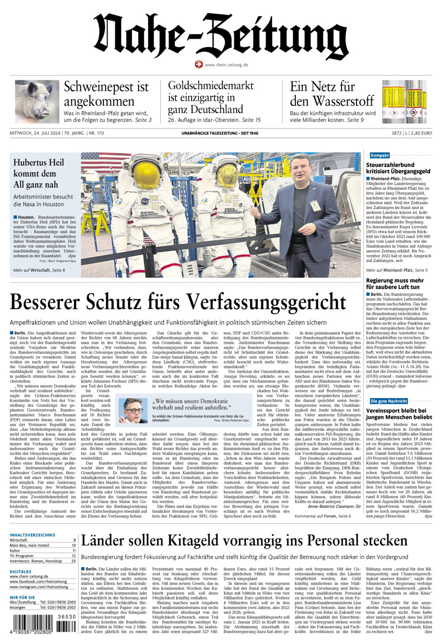 Nahe-Zeitung vom Mittwoch, 24.07.2024