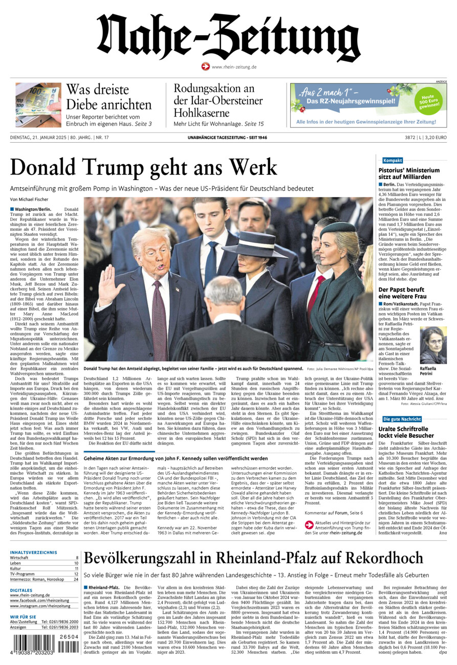 Nahe-Zeitung vom Dienstag, 21.01.2025