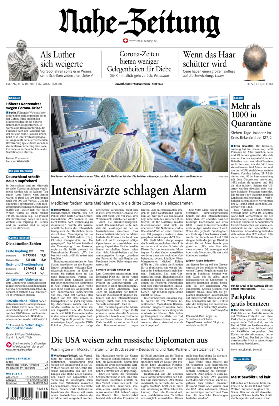 Nahe-Zeitung vom Freitag, 16.04.2021