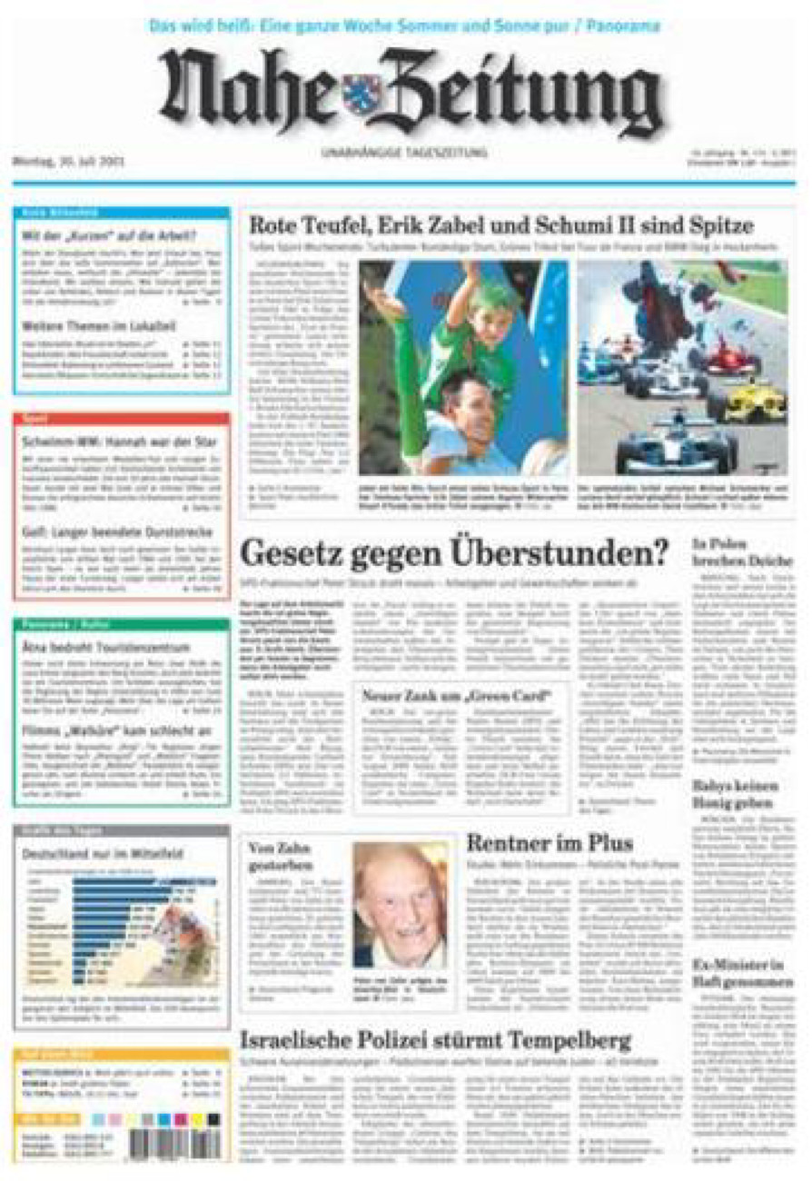 Nahe-Zeitung vom Montag, 30.07.2001