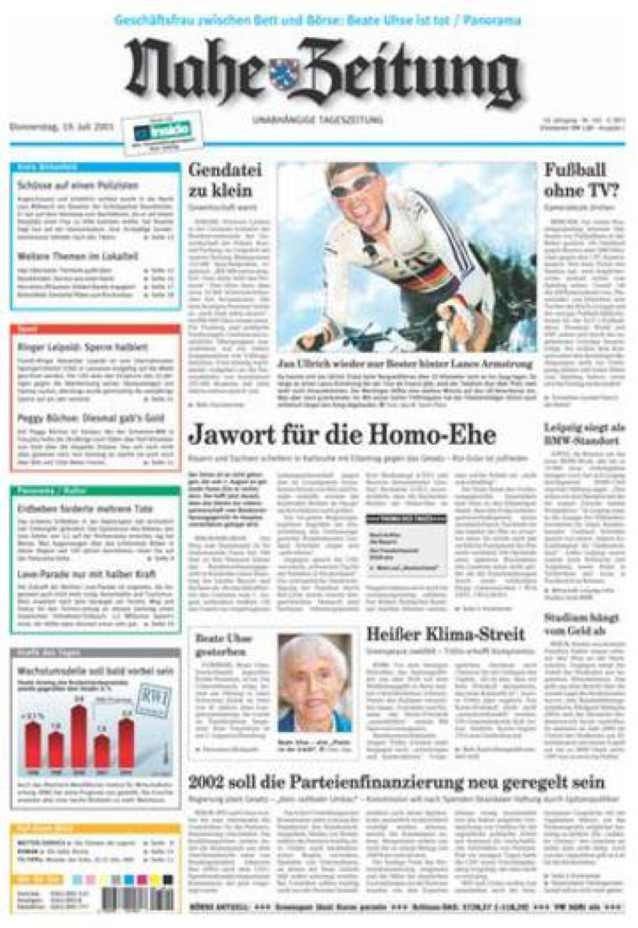 Nahe-Zeitung vom Donnerstag, 19.07.2001