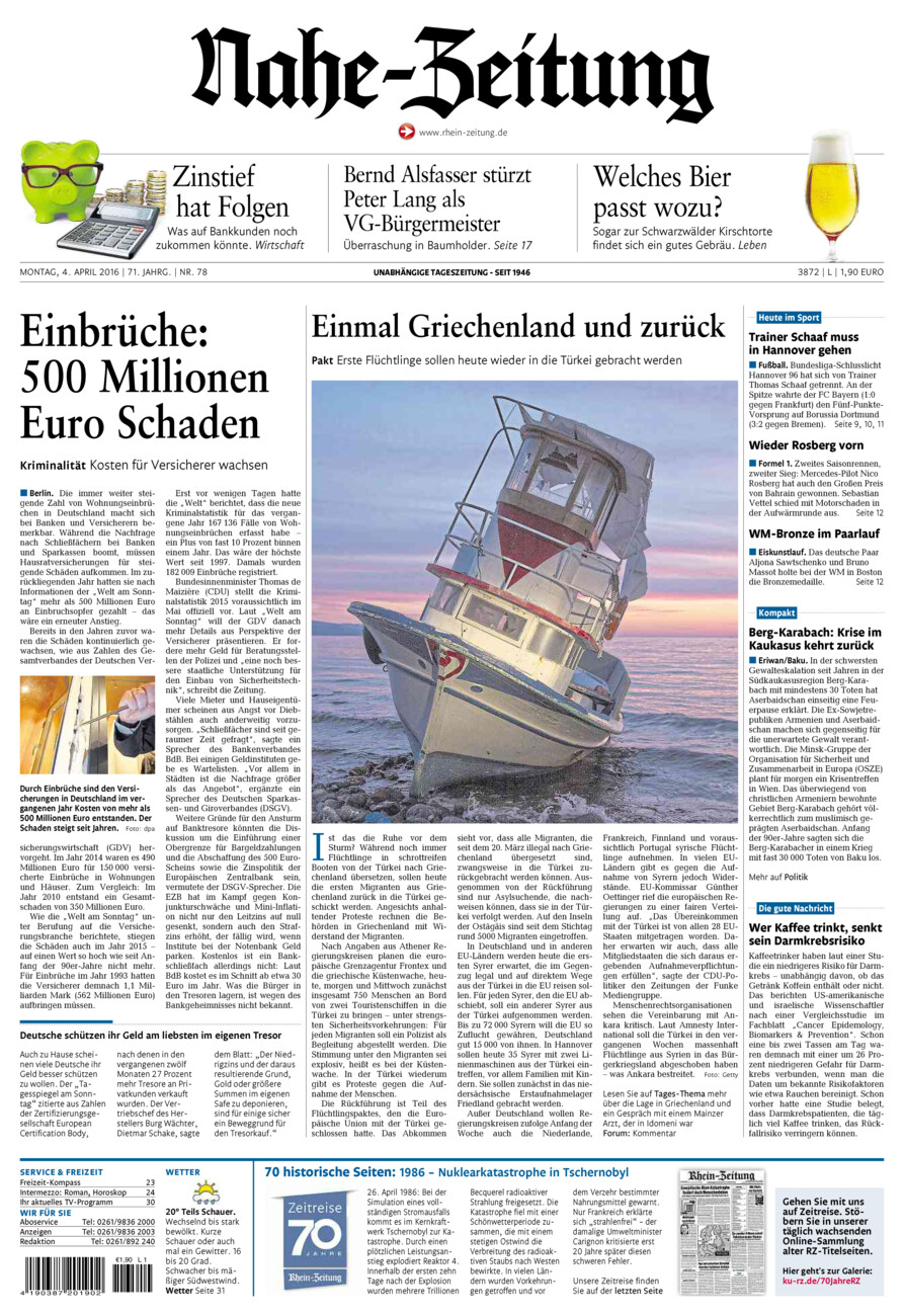 Nahe-Zeitung vom Montag, 04.04.2016
