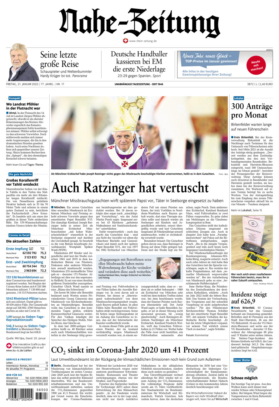 Nahe-Zeitung vom Freitag, 21.01.2022