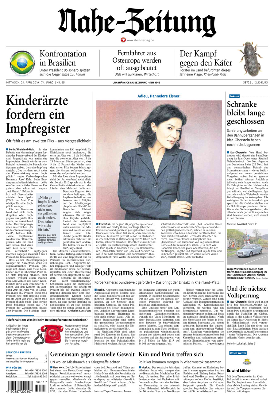 Nahe-Zeitung vom Mittwoch, 24.04.2019