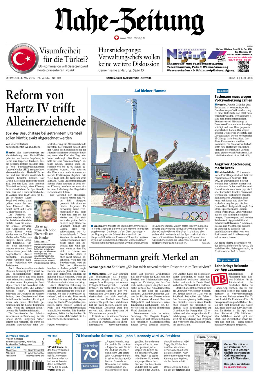 Nahe-Zeitung vom Mittwoch, 04.05.2016