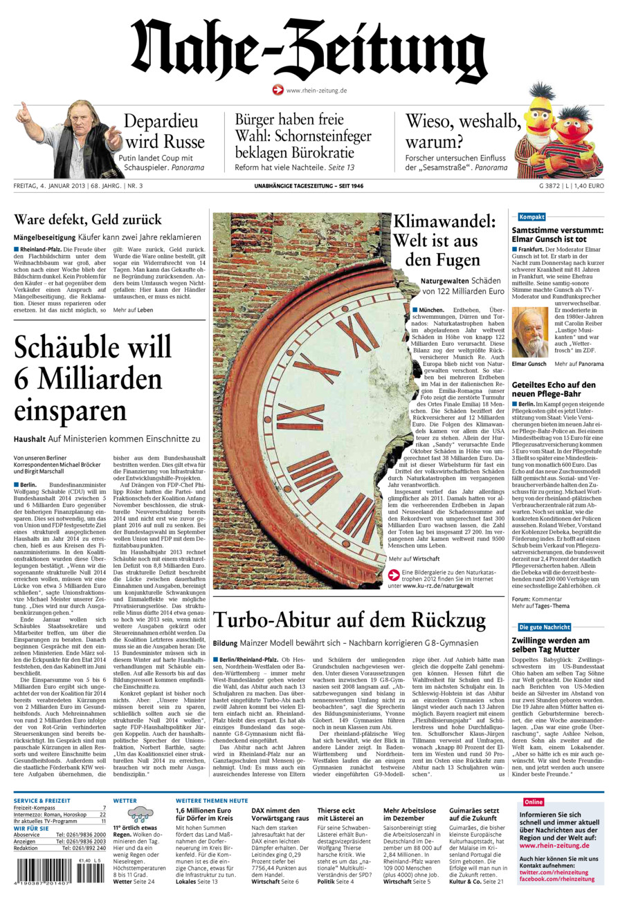 Nahe-Zeitung vom Freitag, 04.01.2013