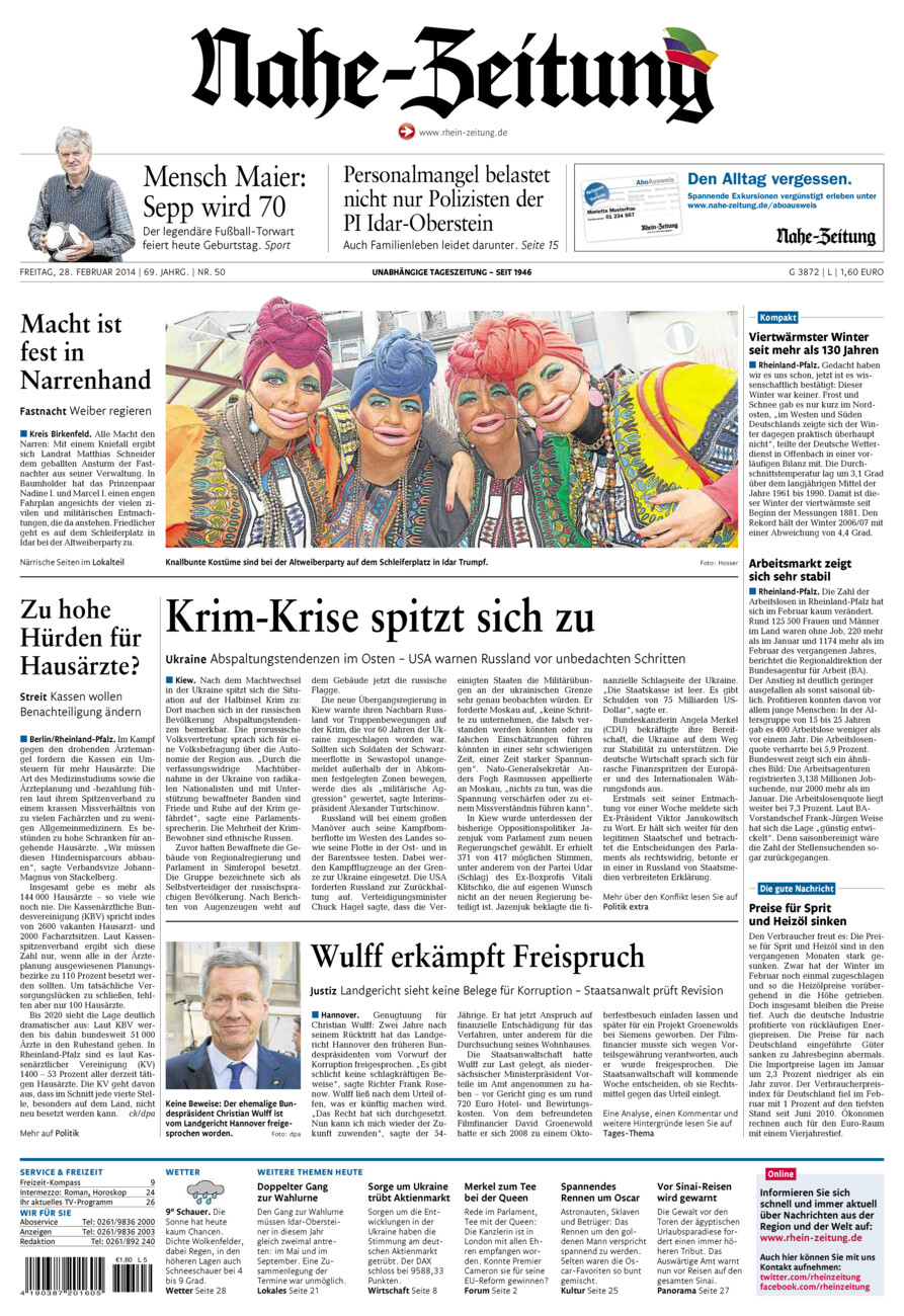 Nahe-Zeitung vom Freitag, 28.02.2014