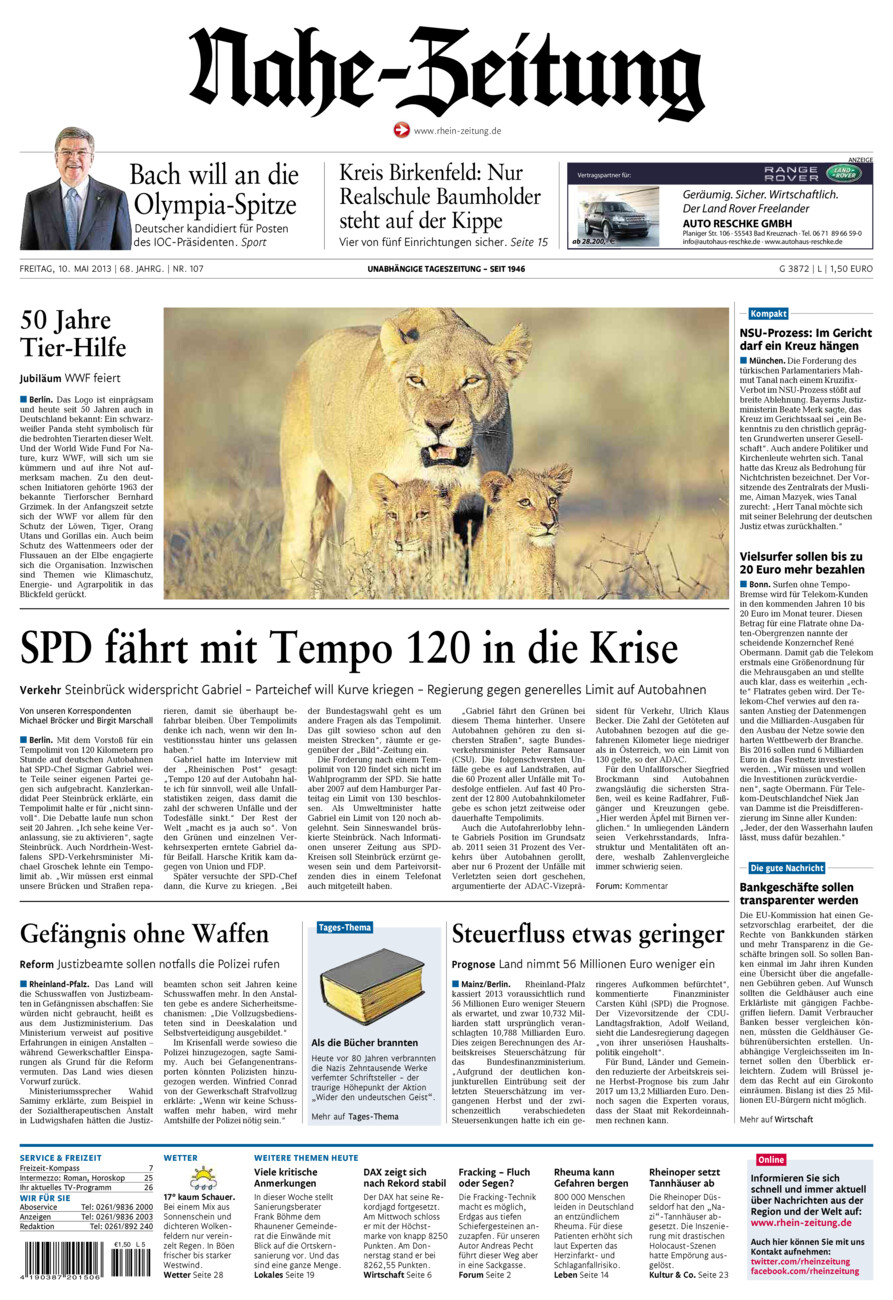 Nahe-Zeitung vom Freitag, 10.05.2013
