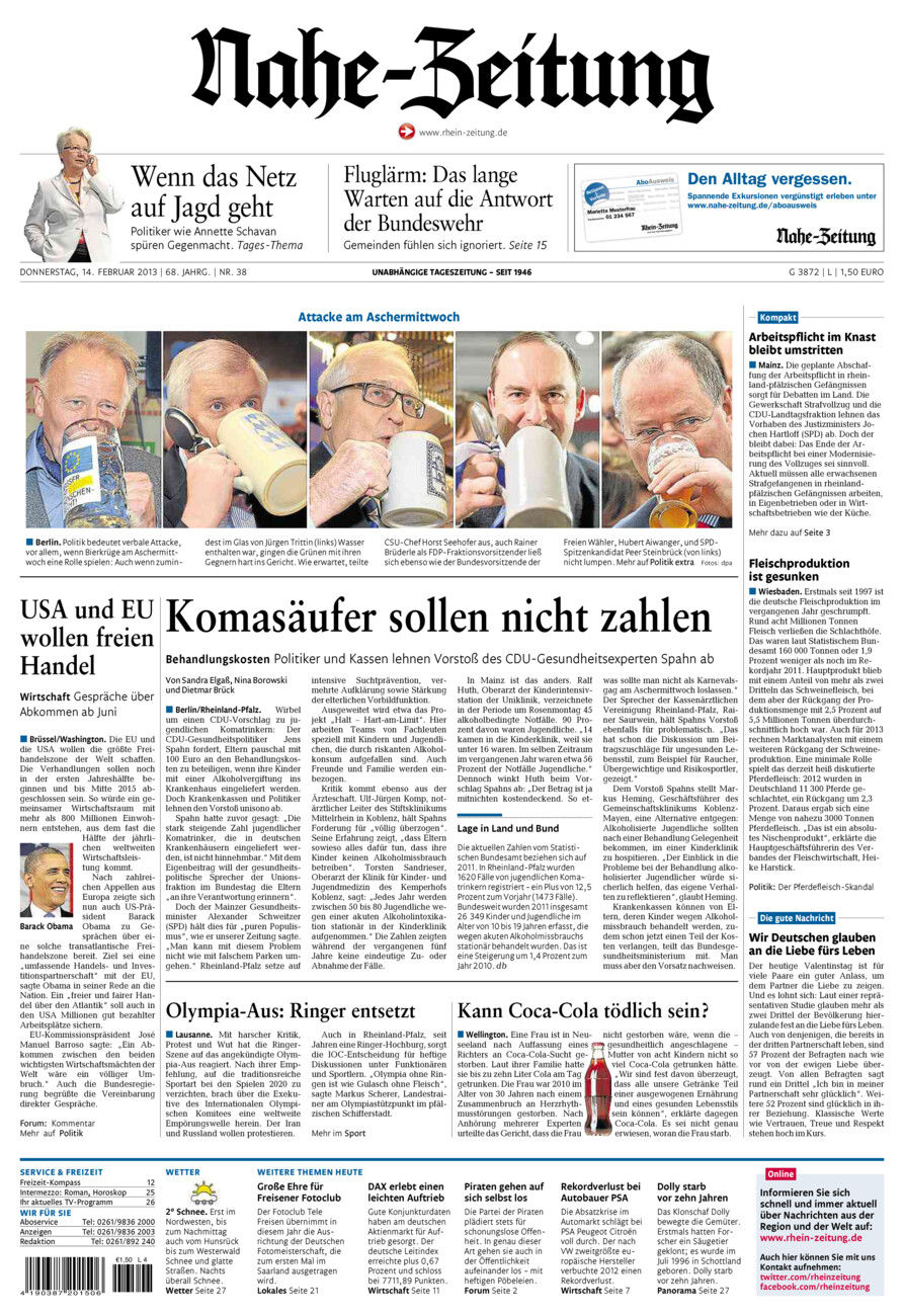 Nahe-Zeitung vom Donnerstag, 14.02.2013