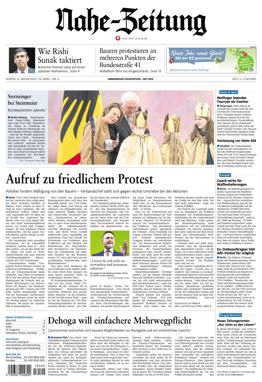Nahe-Zeitung vom Montag, 08.01.2024