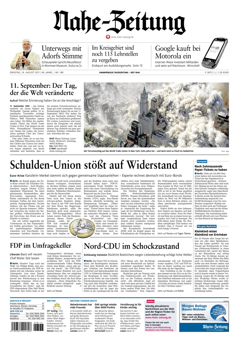 Nahe-Zeitung vom Dienstag, 16.08.2011