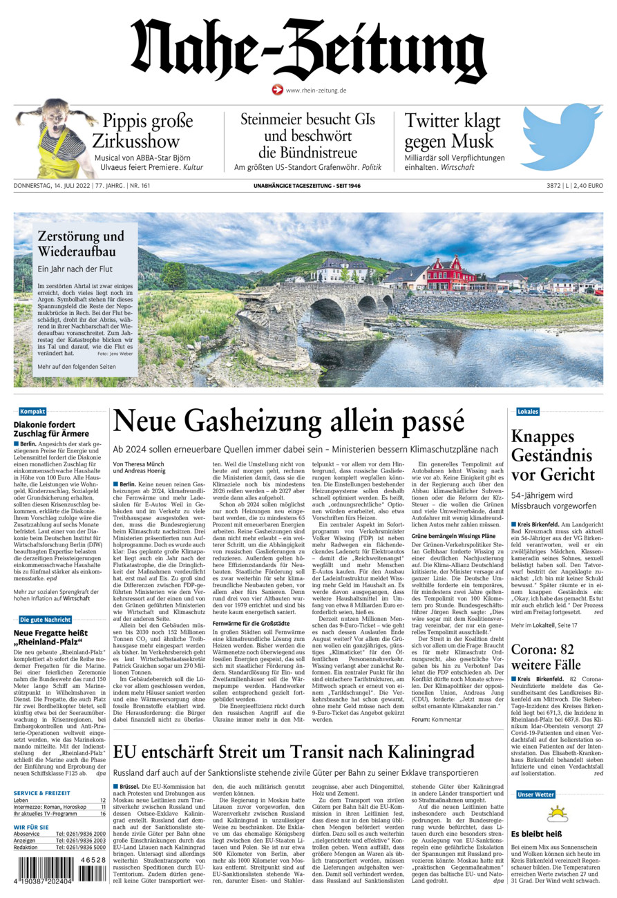 Nahe-Zeitung vom Donnerstag, 14.07.2022