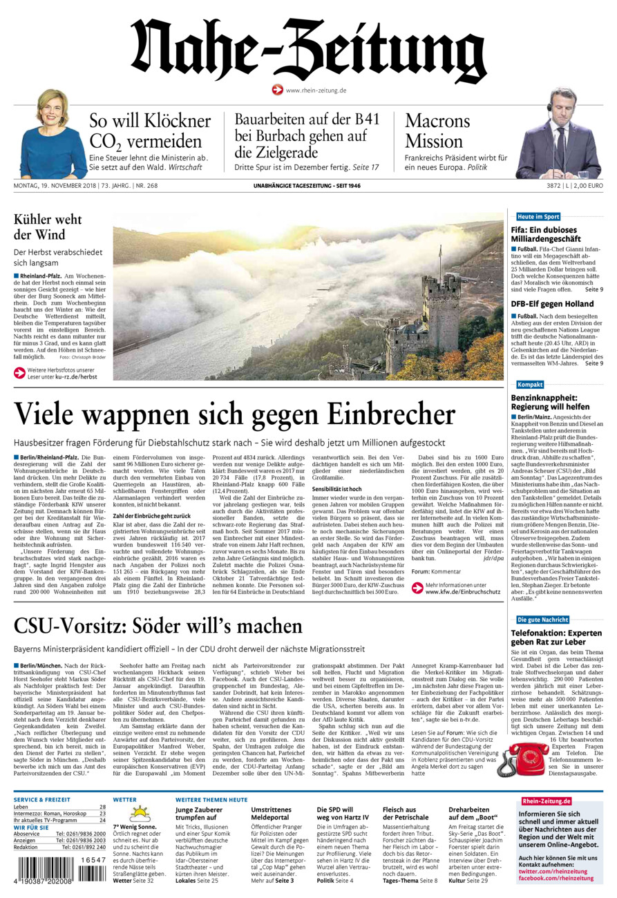 Nahe-Zeitung vom Montag, 19.11.2018