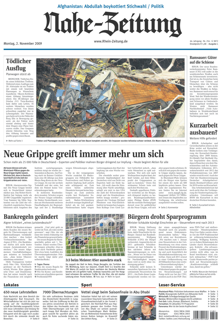 Nahe-Zeitung vom Montag, 02.11.2009