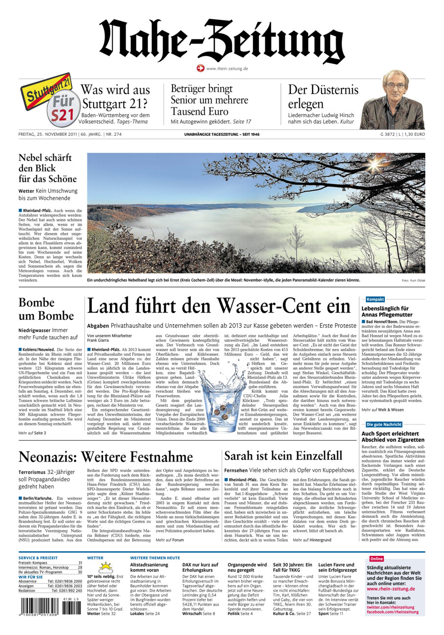 Nahe-Zeitung vom Freitag, 25.11.2011