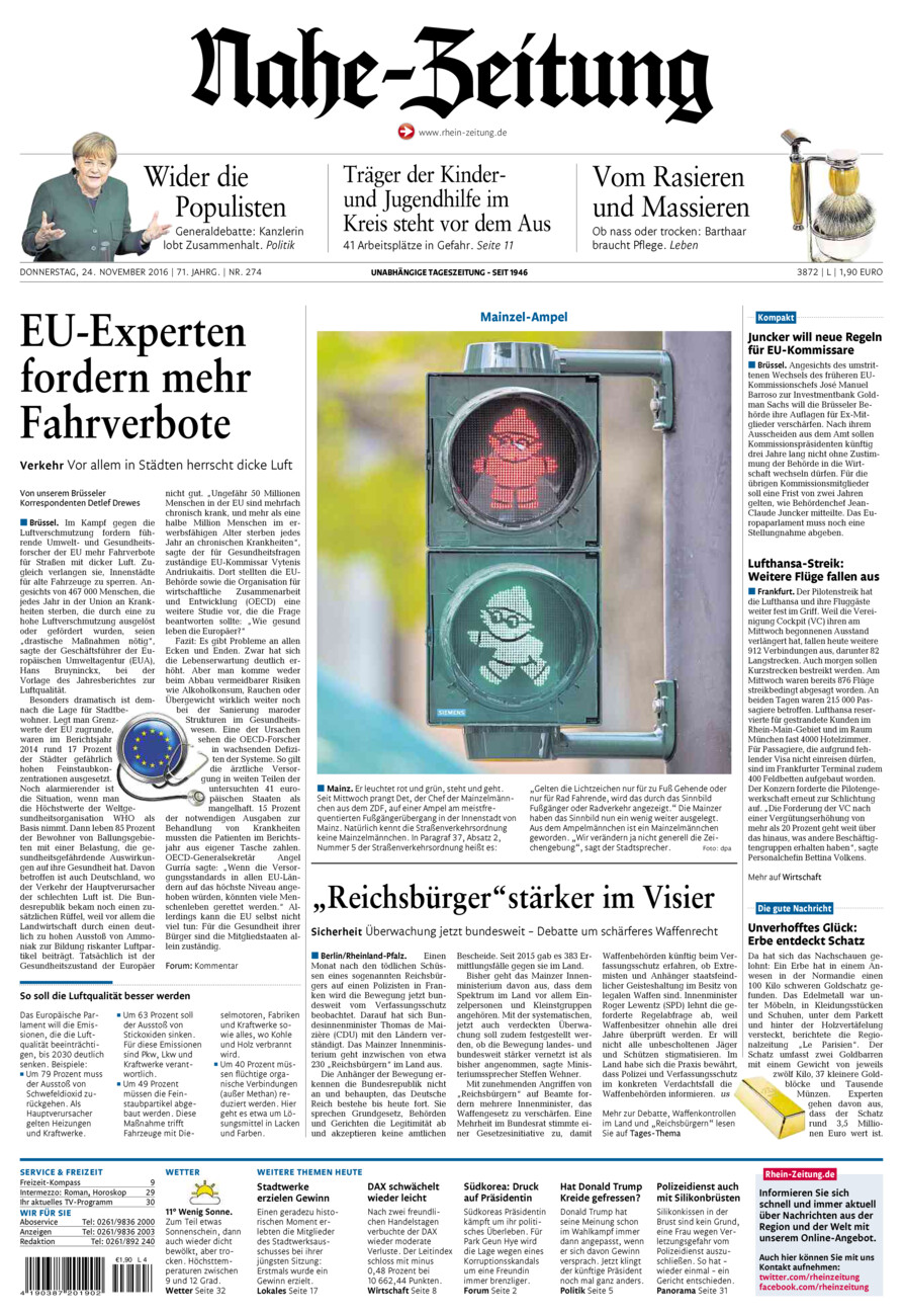 Nahe-Zeitung vom Donnerstag, 24.11.2016