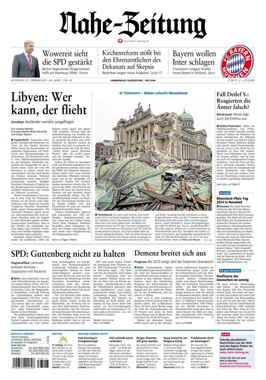 Nahe-Zeitung vom Mittwoch, 23.02.2011