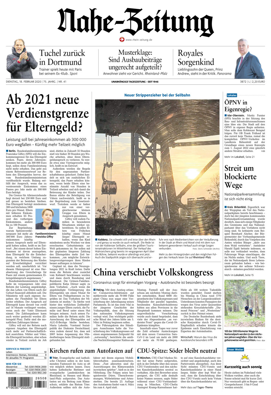 Nahe-Zeitung vom Dienstag, 18.02.2020