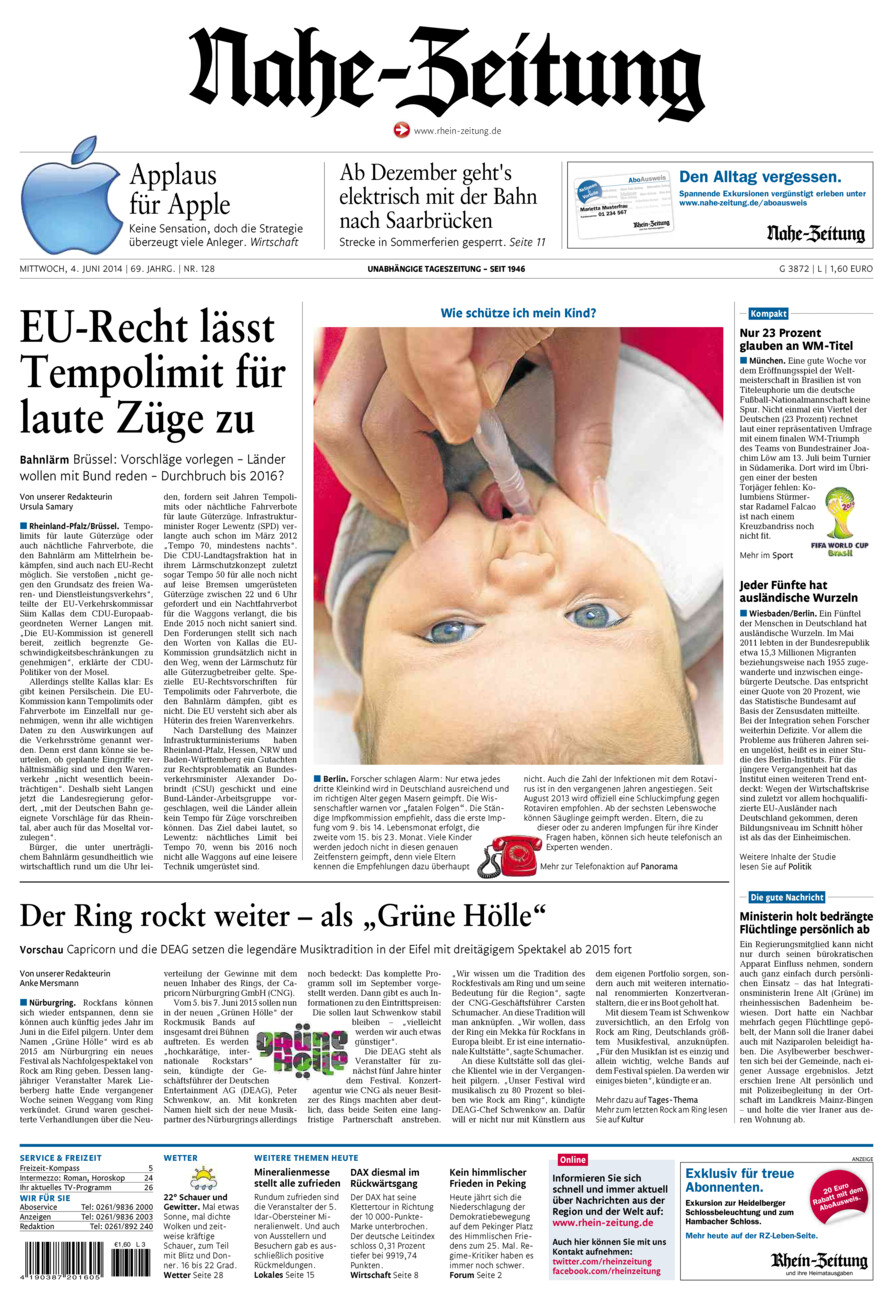 Nahe-Zeitung vom Mittwoch, 04.06.2014