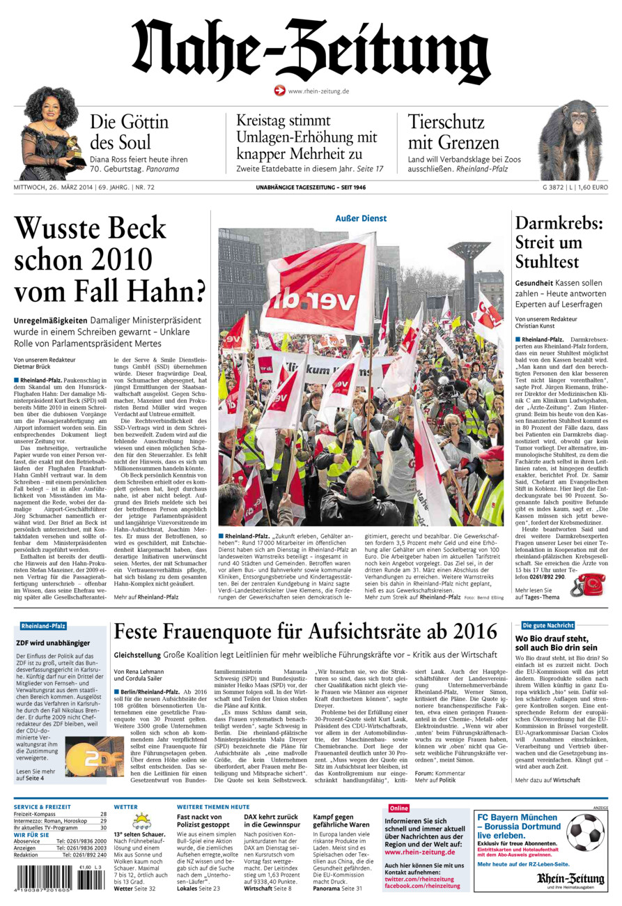 Nahe-Zeitung vom Mittwoch, 26.03.2014