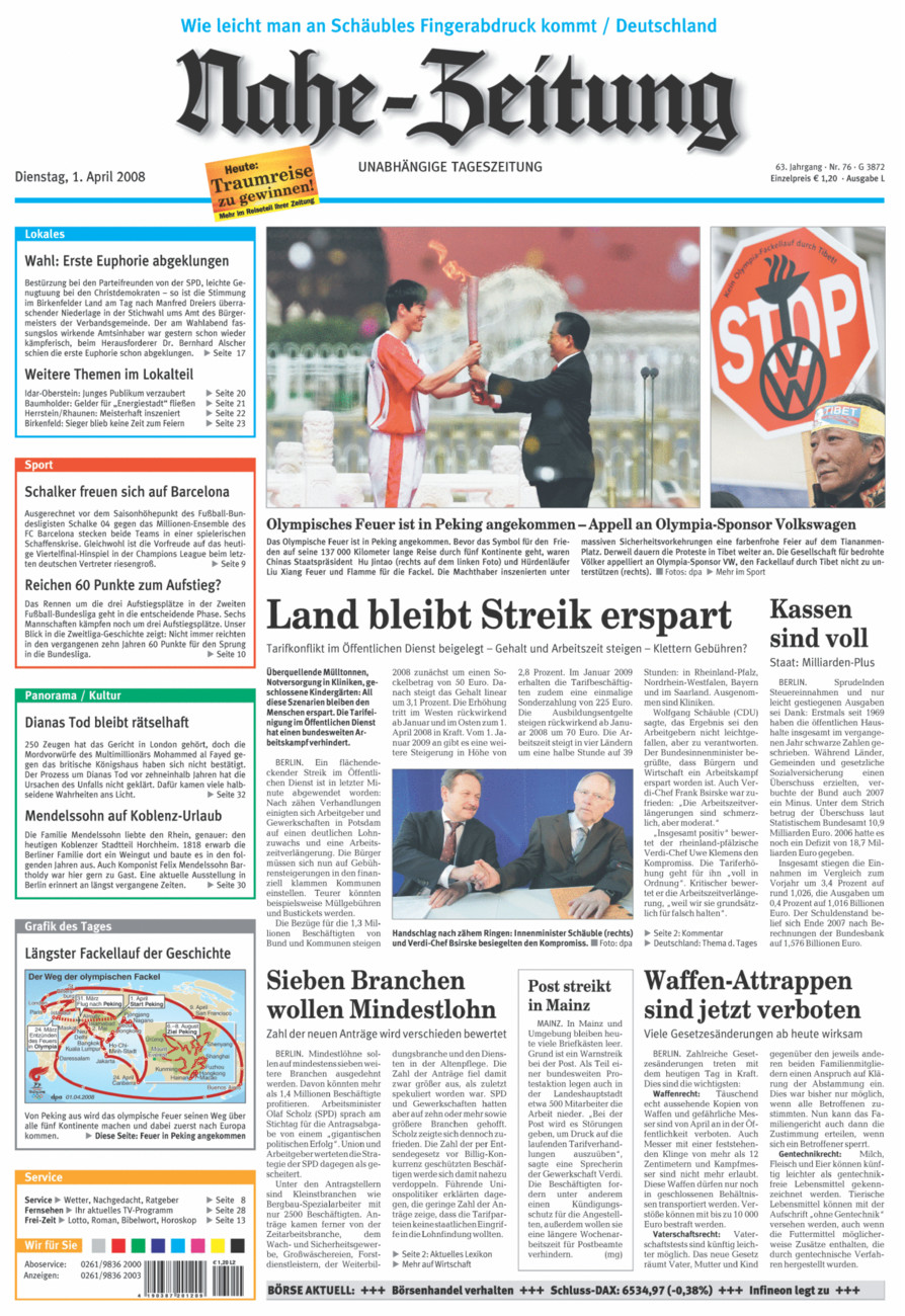 Nahe-Zeitung vom Dienstag, 01.04.2008