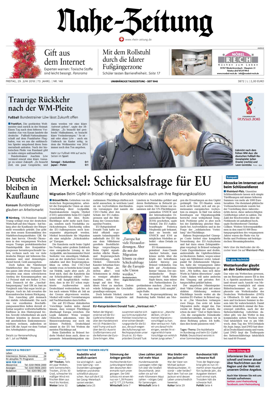 Nahe-Zeitung vom Freitag, 29.06.2018