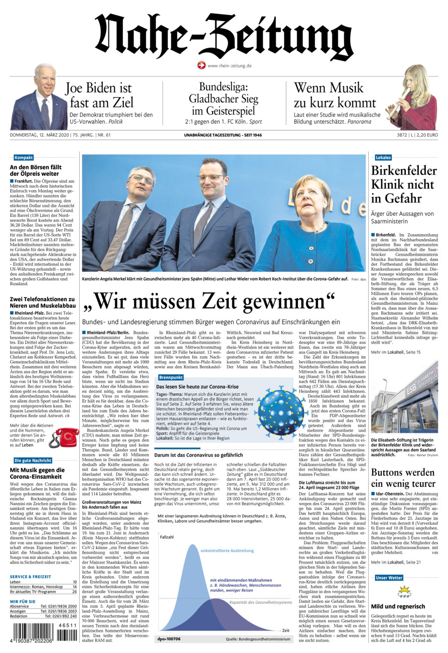 Nahe-Zeitung vom Donnerstag, 12.03.2020