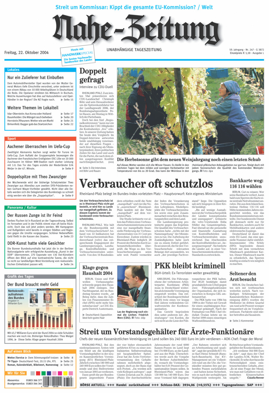 Nahe-Zeitung vom Freitag, 22.10.2004
