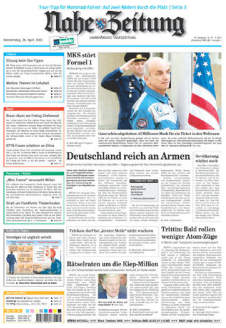 Nahe-Zeitung vom Donnerstag, 26.04.2001