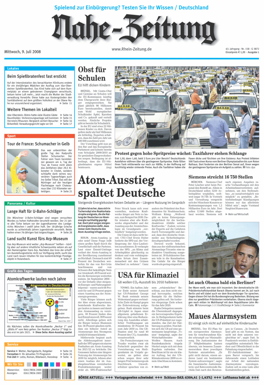 Nahe-Zeitung vom Mittwoch, 09.07.2008
