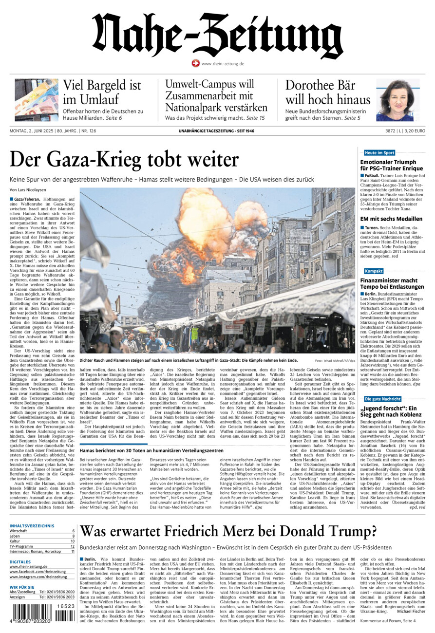 Nahe-Zeitung vom Montag, 02.06.2025