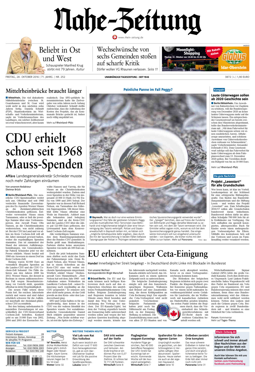 Nahe-Zeitung vom Freitag, 28.10.2016