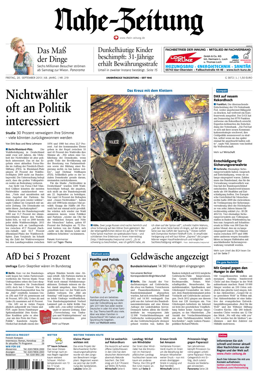 Nahe-Zeitung vom Freitag, 20.09.2013
