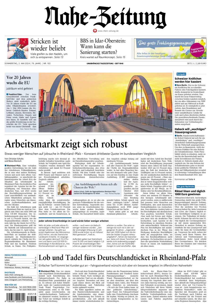Nahe-Zeitung vom Donnerstag, 02.05.2024