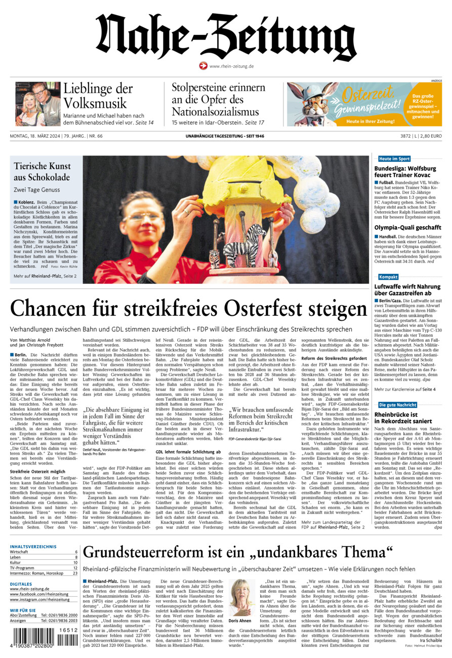Nahe-Zeitung vom Montag, 18.03.2024