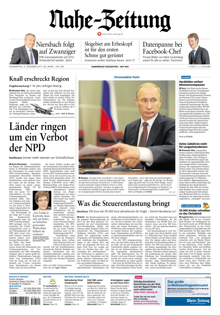 Nahe-Zeitung vom Donnerstag, 08.12.2011