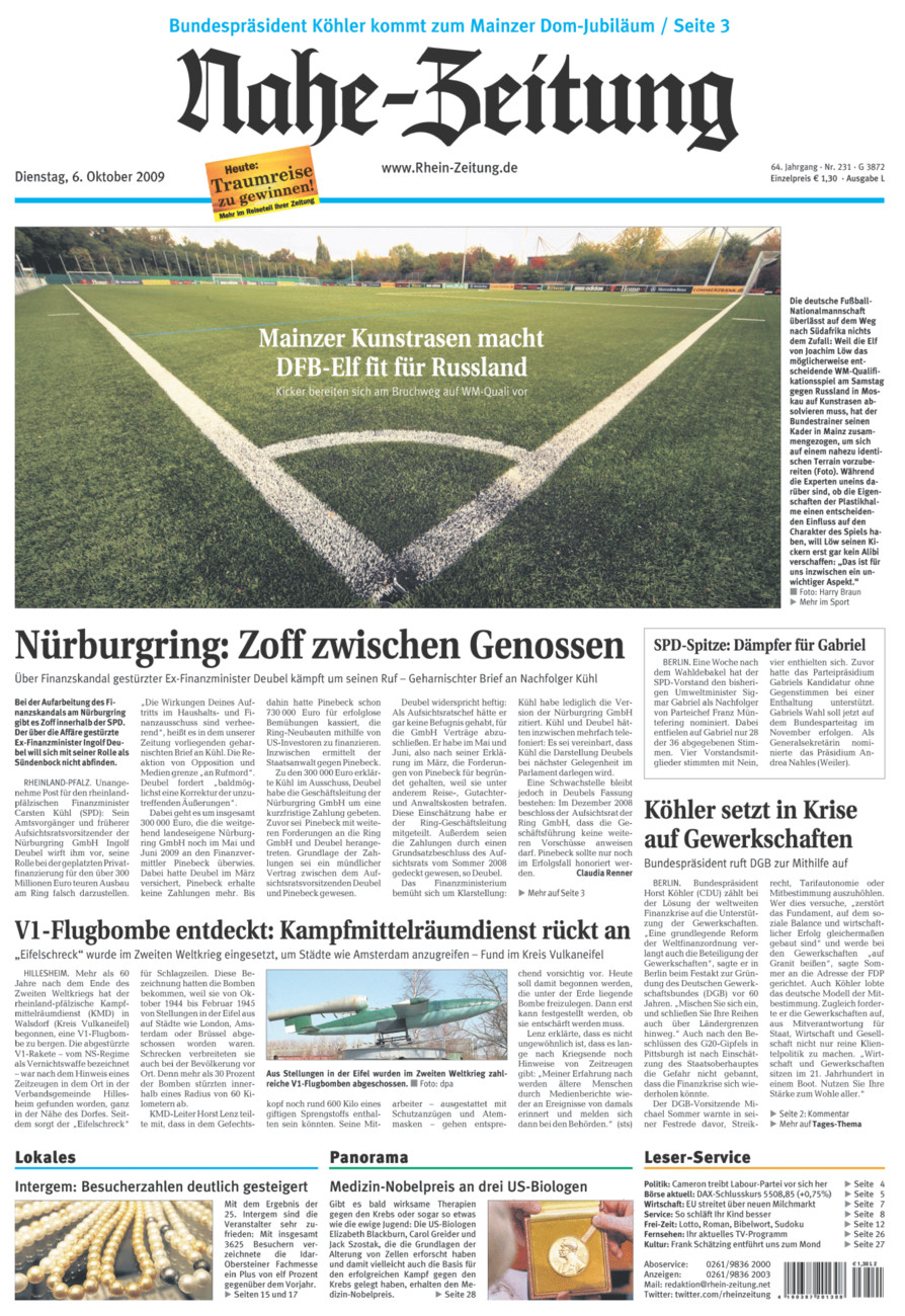 Nahe-Zeitung vom Dienstag, 06.10.2009