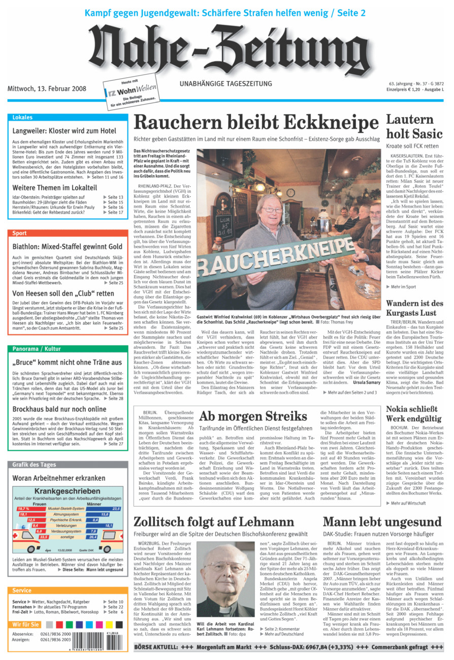 Nahe-Zeitung vom Mittwoch, 13.02.2008