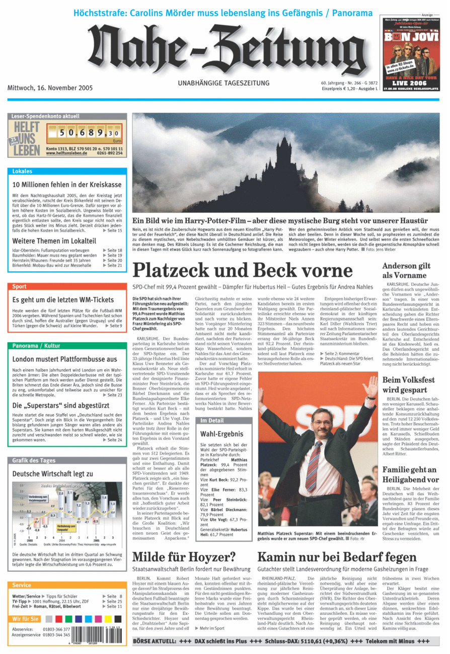 Nahe-Zeitung vom Mittwoch, 16.11.2005