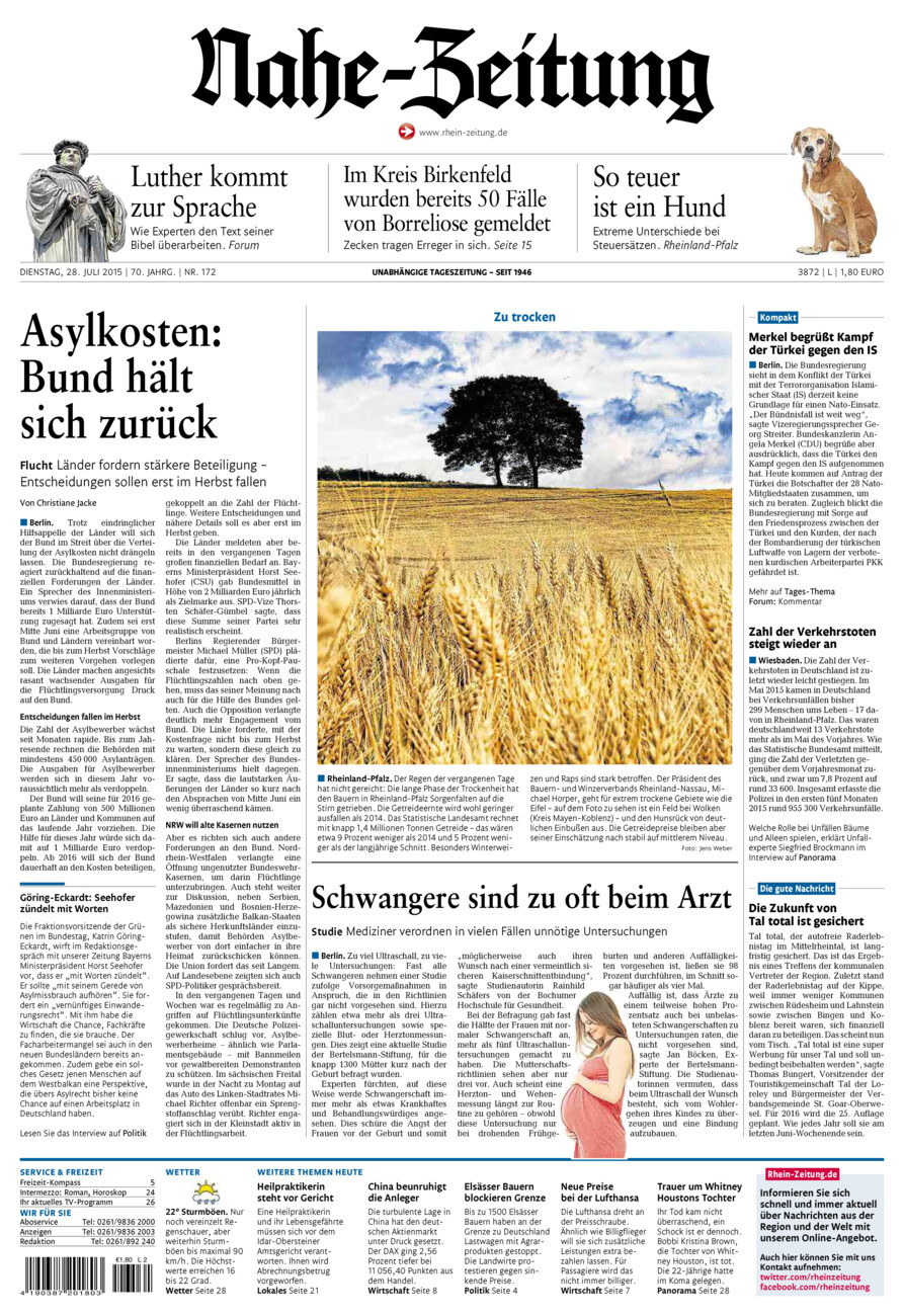 Nahe-Zeitung vom Dienstag, 28.07.2015