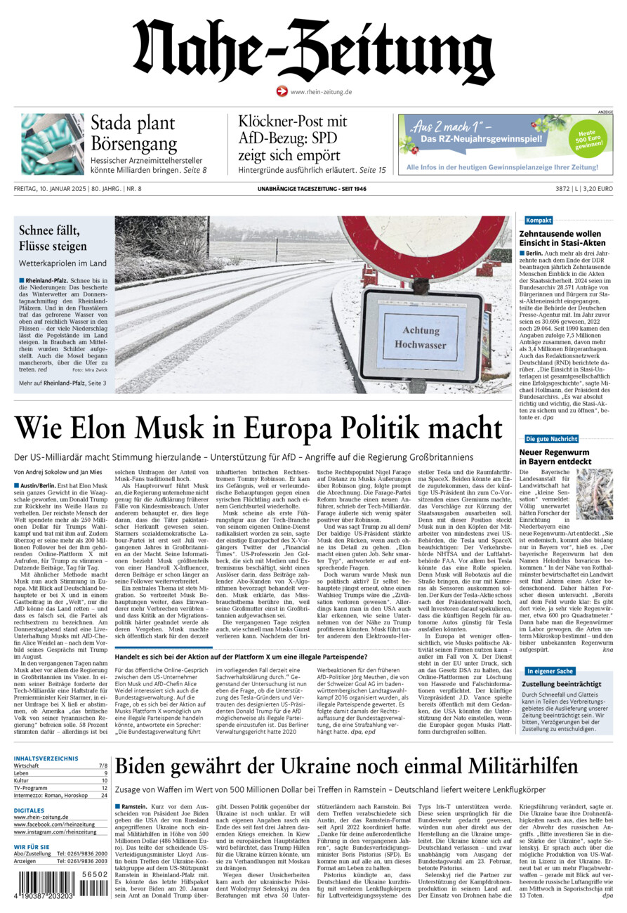 Nahe-Zeitung vom Freitag, 10.01.2025