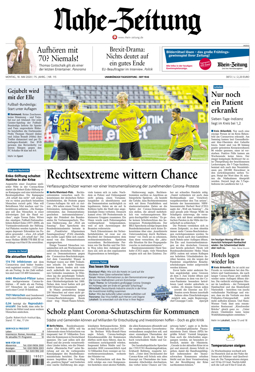 Nahe-Zeitung vom Montag, 18.05.2020